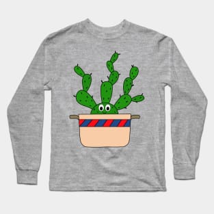 Cute Cactus Design #204: Beaver Tail Cactus In Old Pot Long Sleeve T-Shirt